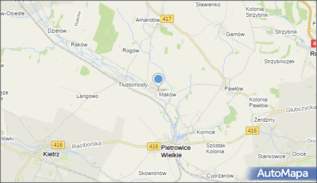 mapa Maków, Maków gmina Pietrowice Wielkie na mapie Targeo